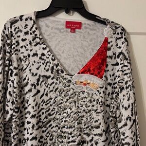 Jack B. Quick Women's V-Neck Sweater - Black and White with Red Santa Accent